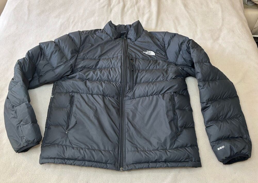 The North Face 550 Fill Down Hooded Full Zip Puffer Jacket Black Size L